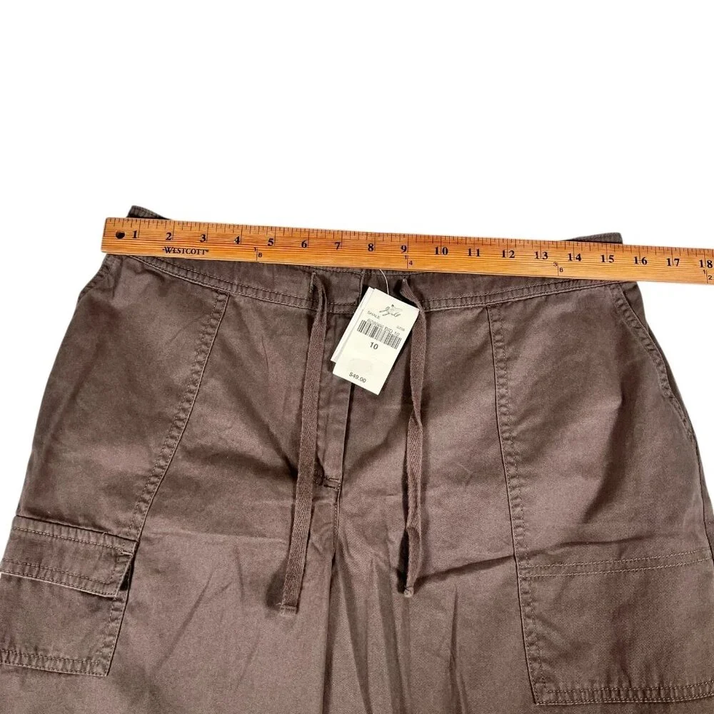 NEW J.Jill Womens Brown Drawstring Waist Wide Leg Cropped Utility Pants Size 10 - Picture 7 of 12